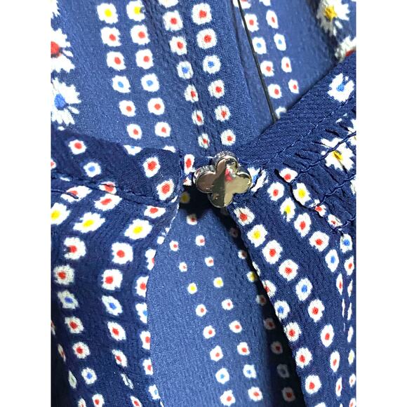 Talbots Blue Floral Blouse Top XS Keyhole Neck Coastal Nautical Career Abstract - Picture 3 of 7